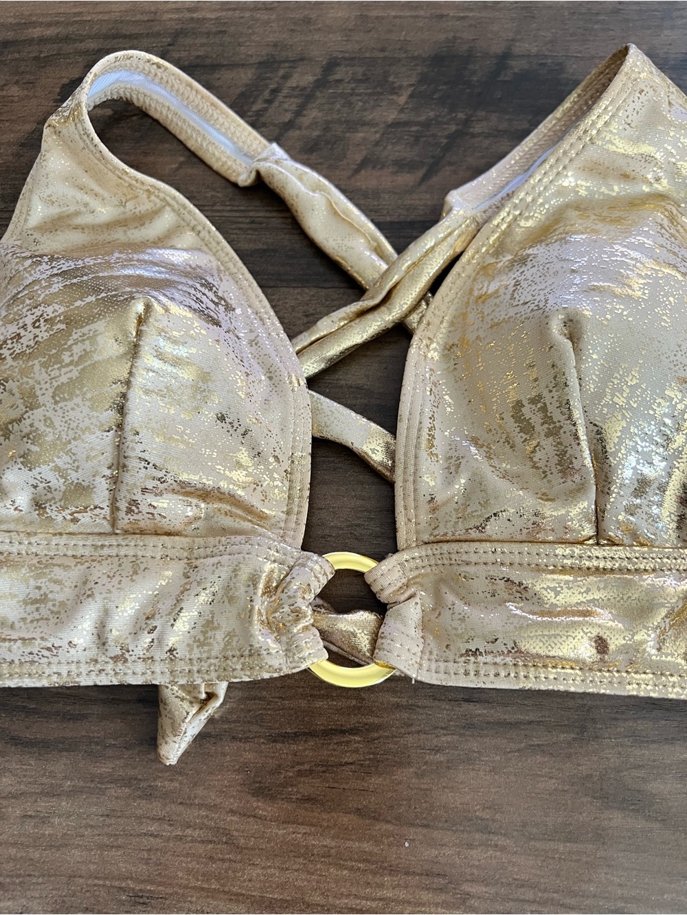 Metallic Gold Halter Ring-Accent Bikini Set - Picture 7 of 12